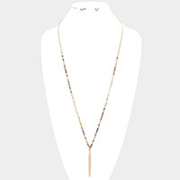 Metal Pendant Faceted Beaded Long Necklace