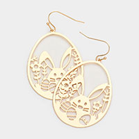 Brass Metal Cut Out Bunny Flower Detailed Egg Dangle Earrings