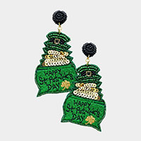 Happy St. Patrick's Day Felt Back Pot of Gold Shamrock Dangle Earrings