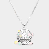 Enamel Easter Bunny Egg Basket Pendant Necklace