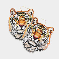 Felt Back Embroidery Tiger Dangle Earrings