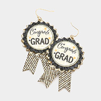 Congrats Grad Message Glittered Badge Dangle Earrings