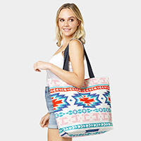 Aztec Patterned Beach Tote Bag