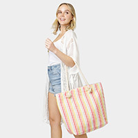 Colorful Striped Beach Tote Bag