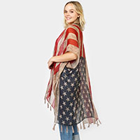 American USA Flag Printed Cover Up Kimono Poncho