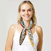 Animal Patterned Pleated Satin Scarf