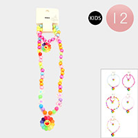 12 Set of 2 - Smile Flower Pendant Flower Beaded Kids Necklaces
