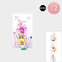 12 Set of 5 - Assorted Animal Character Rainbow Flower Kids Rings