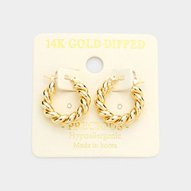 14K Gold Dipped Braided Metal Hoop Pin Catch Earrings