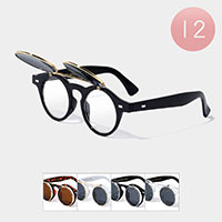 12PCS - Round Frame Flip Sunglasses