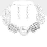 Bubble Stone Cylinder Pearl Necklace