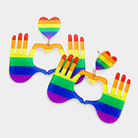 Rainbow Hand Heart Resin Dangle Earrings