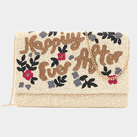 Happily Ever After Message Seed Beaded Flower Leaf Clutch / Crossbody Bag