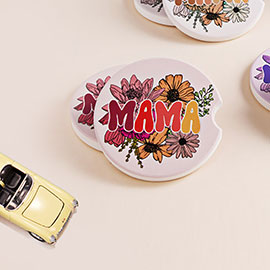 2PCS - Mama Message Flower Printed Car Coasters