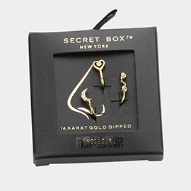 Secret Box _ 14K Gold Dipped Crescent Moon Heart Nose Clips