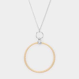 Double Open Metal Circle Link Pendant Long Necklace