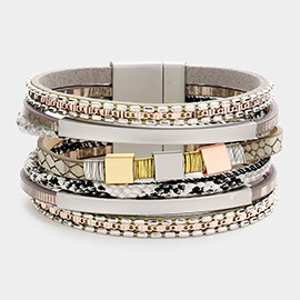 Metal Pointed Faux Leather Magnetic Bracelet