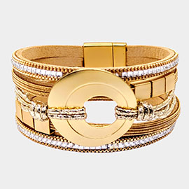 Metal Accented Accented Faux Leather Magnetic Bracelet
