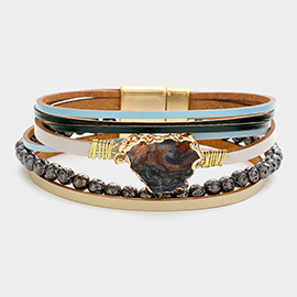 Natural Stone Accented Faux Leather Magnetic Bracelet