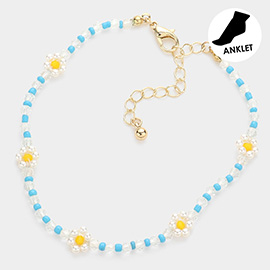 Pearl Flower Accented Beaded Anklet