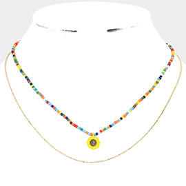 Double Layered Sunflower Pendant Necklace