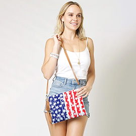 American USA Flag Print Wristlet Clutch / Crossbody Bag