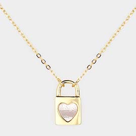 Heart Centered Metal Lock Pendant Necklace