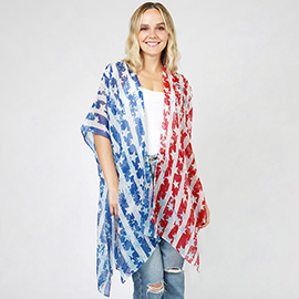 American USA Flag Print Cover Up Kimono Poncho