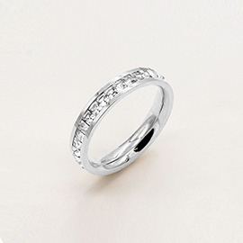 CZ Square Stone Embellished Stainless Steel Ring