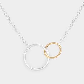 Double Open Metal Circle Link Pendant Necklace