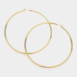 14K Gold Dipped 3 Inch Brass Metal Hoop Pin Catch Earrings