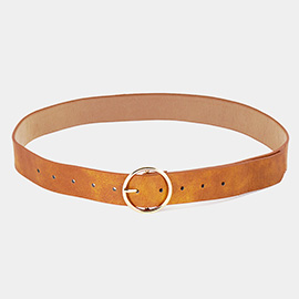 Open Metal Circle Buckle Faux Leather Belt