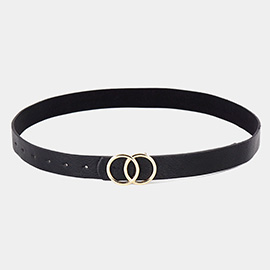 Double Open Metal Circle Link Buckle Faux Leather Belt