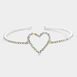 Rhinestone Open Heart Cuff Bracelet