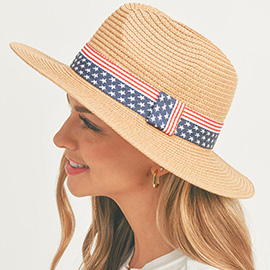 American USA Flag Band Panama Straw Sun Hat