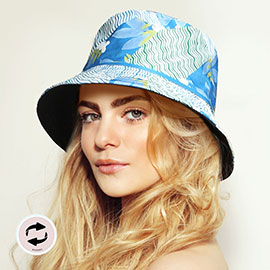Reversible Floral Wavy Patterned Bucket Hat
