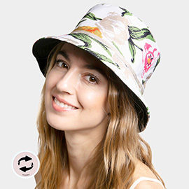 Reversible Floral Leaf Patterned Bucket Hat