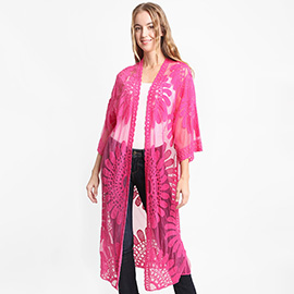 Floral Patterned Long Lace Cover Up Kimono Poncho