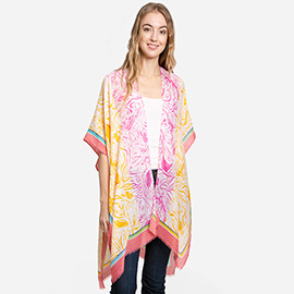 Abstract Patterned Cover Up Kimono Poncho