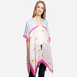 Ginkgo Shape Patterned Cover Up Kimono Poncho