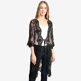 Peacock Embroidered Lace Cover Up Kimono Poncho