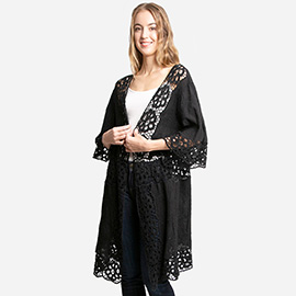 Floral Lace Trimmed Cover Up Kimono Poncho