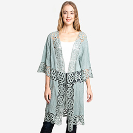 Floral Lace Trimmed Cover Up Kimono Poncho
