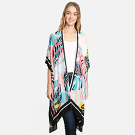 Tropical Patterned Cover Up Kimono Poncho