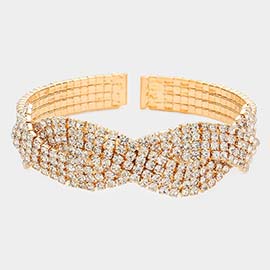 Braided Rhinestone Pave Cuff Evening Bracelet