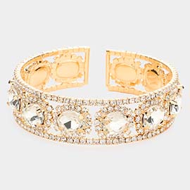 Oval Stone Accented Cuff Evening Bracelet