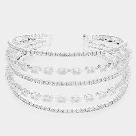 CZ Marquise Stone Accented Cuff Evening Bracelet