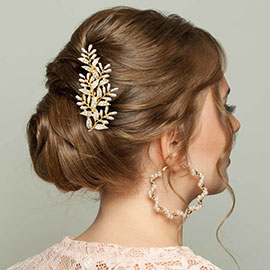 Pearl Rhinestone Embellished Leaf Cluster Hair Comb