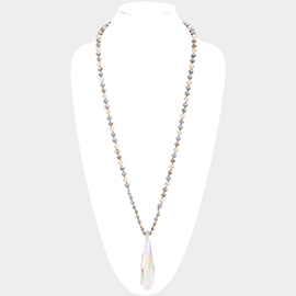 Glass Teardrop Pendant Faceted Beaded Long Necklace