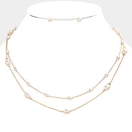 Pearl Station Double Layered Necklace